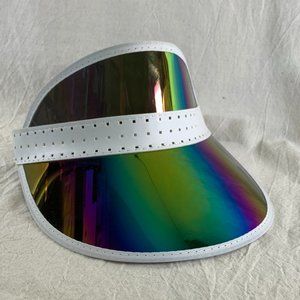 Sunny Life Retro Sun Visor in White Vegan Leather & Midnight Iridescent